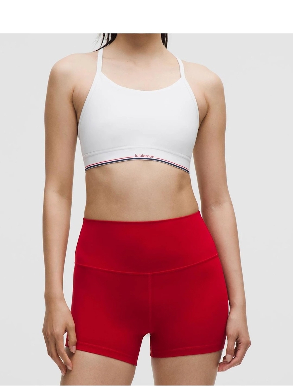 lululemon athletica White High-Neck Sports Bra with Stripe Detail